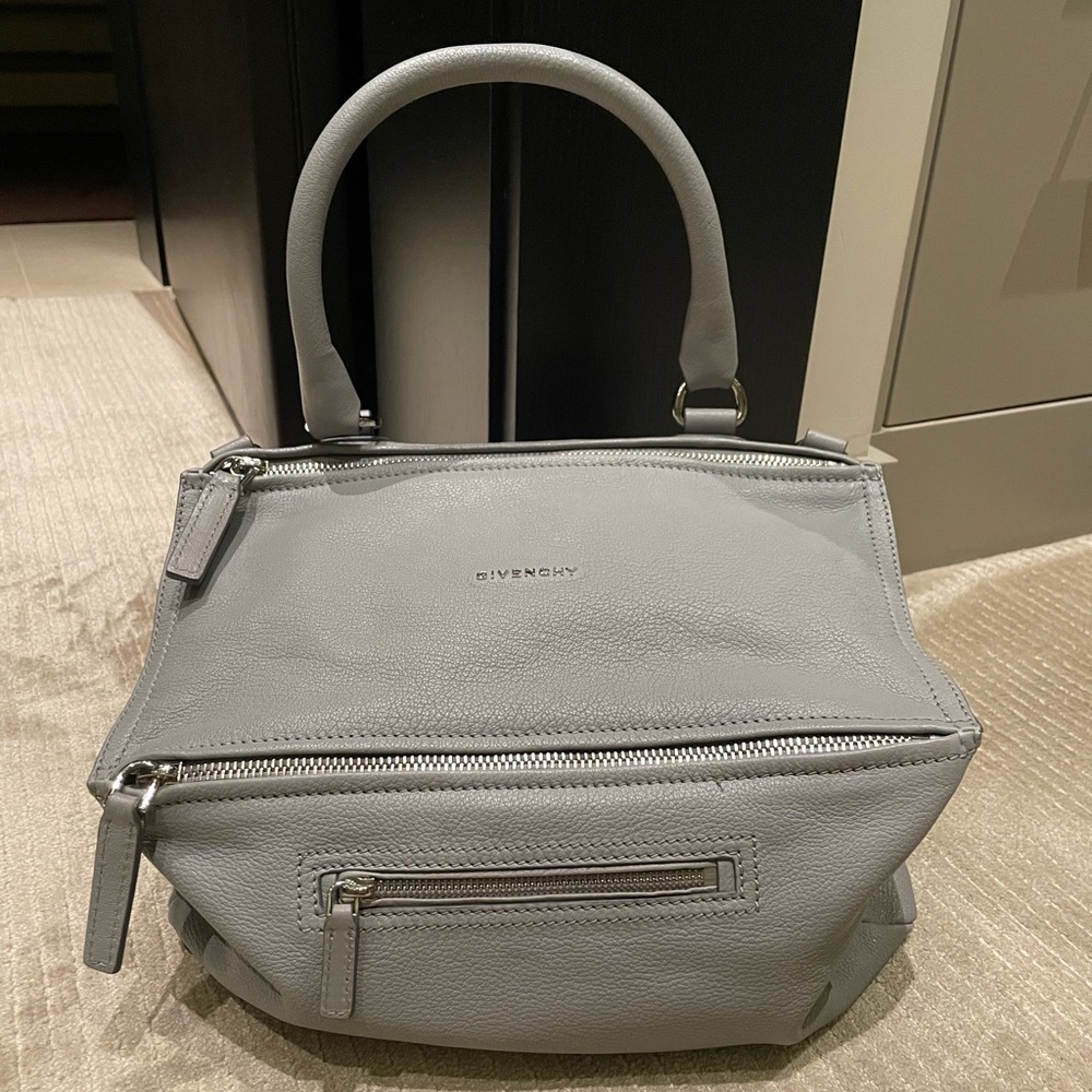 Medium Light Gray Pandora Leather Crossbody Bag